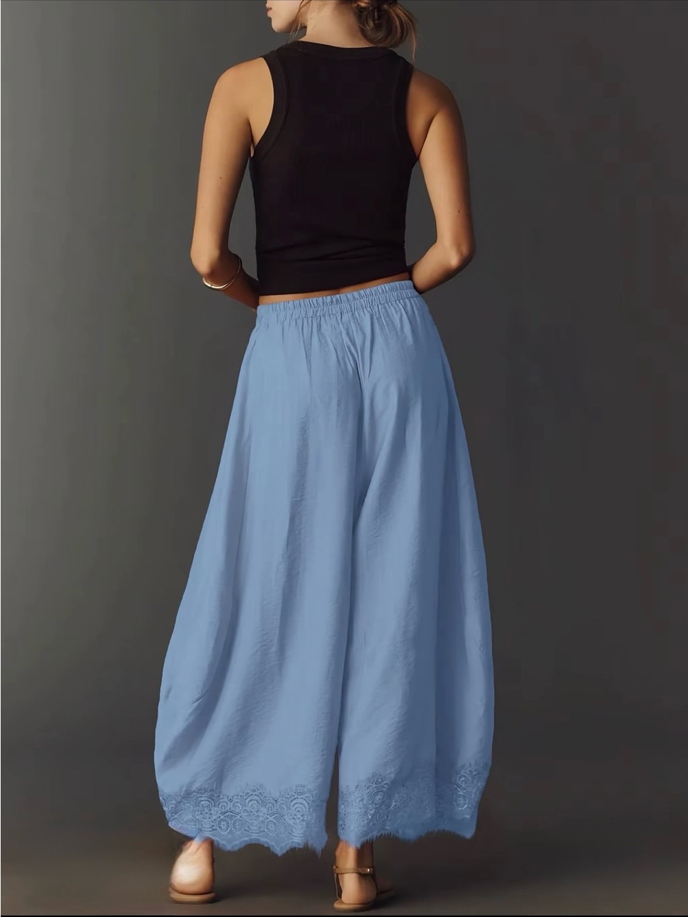 Light Blue Wide-Leg Lace Hem Pants. NWT. - Picture 2 of 2